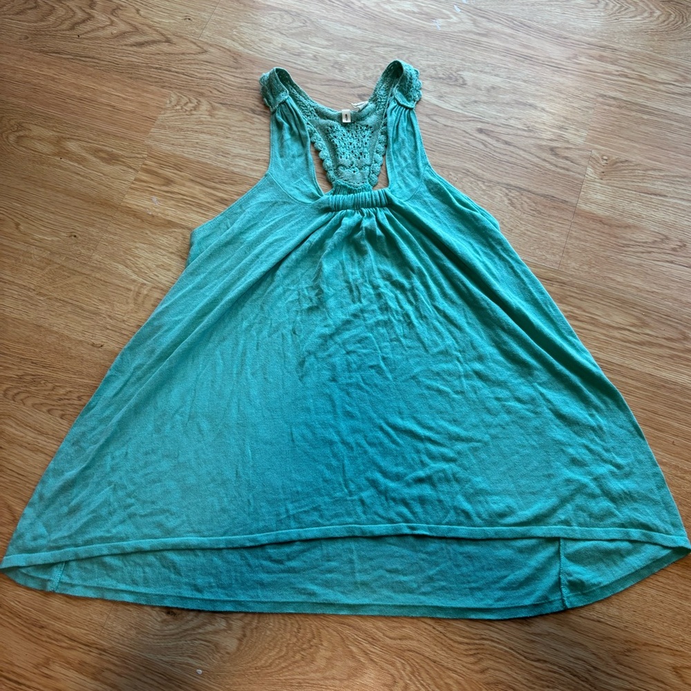 Vintage Y2K Anthropologie MOTH Teal Sleeveless Dress with Lace Back size small